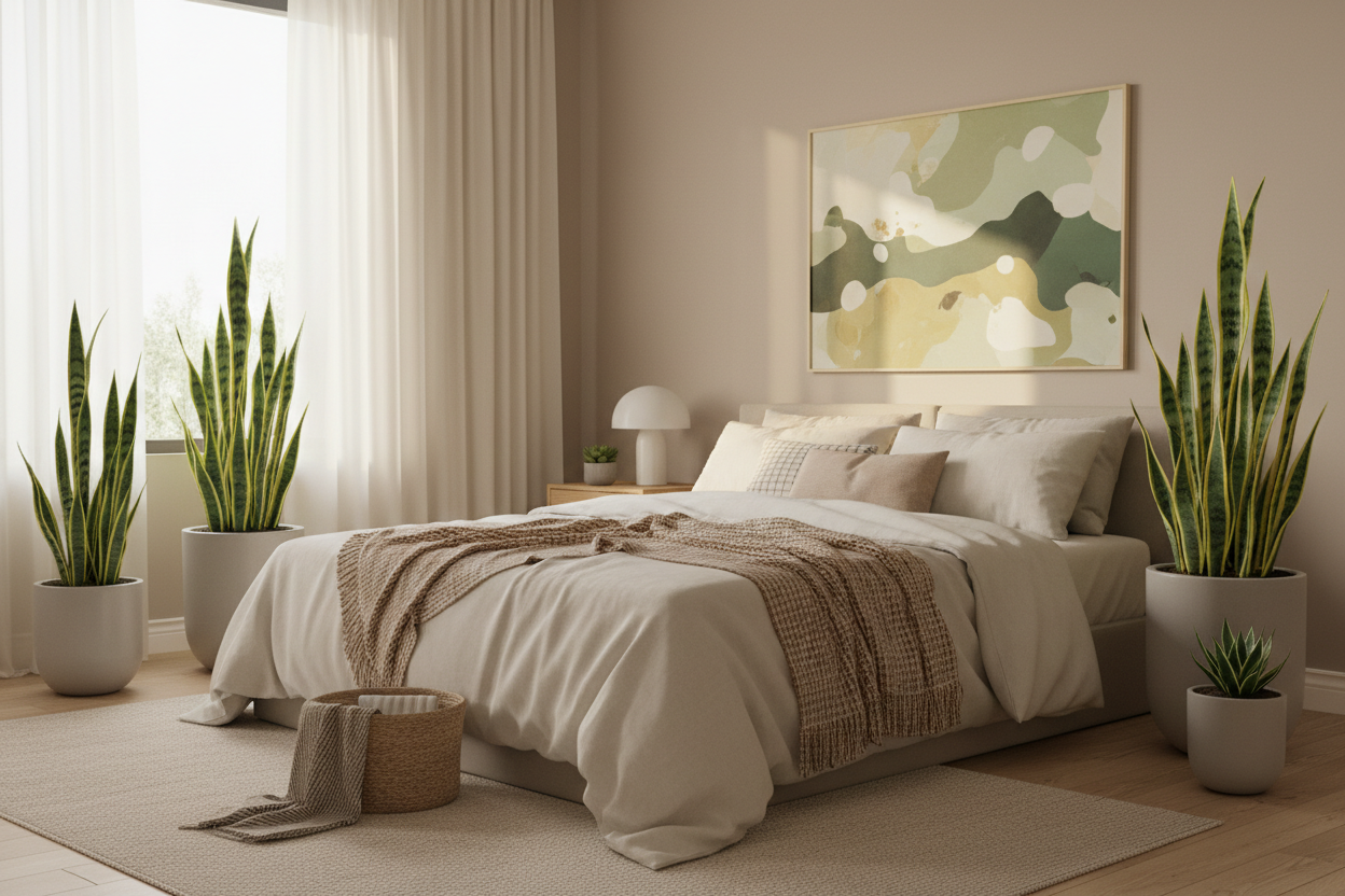 snake plants in bed room